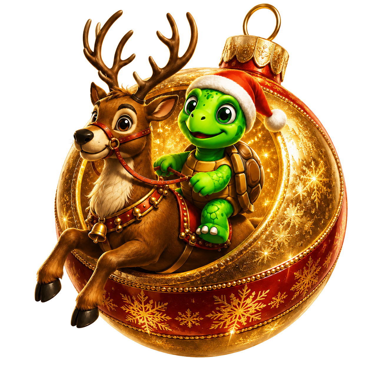 Die BeMINT Schildkröte mit Weihnachtshaube auf einem Rentier